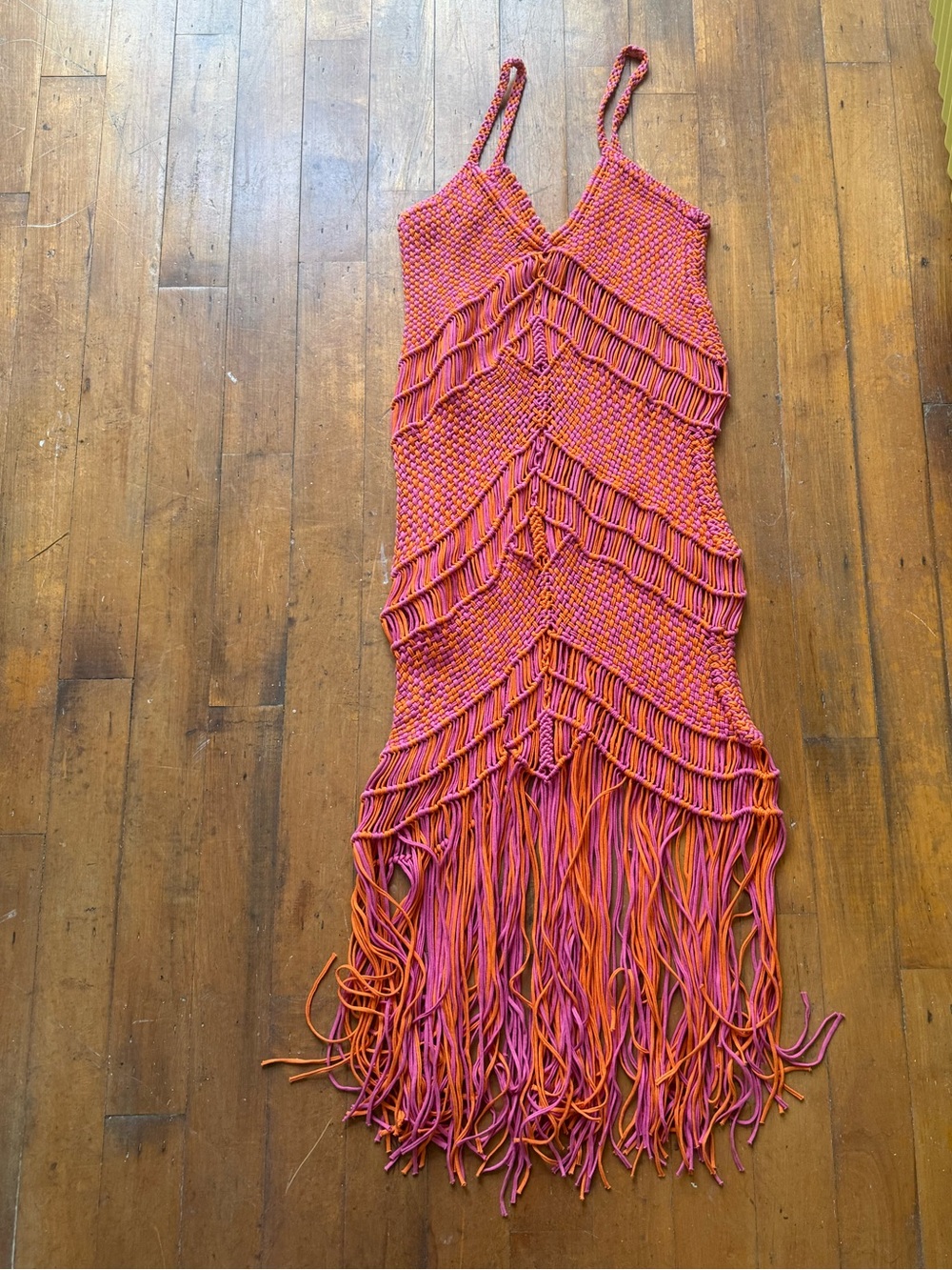Pink & Orange Crochet Fringe Dress - Picture 1 of 2